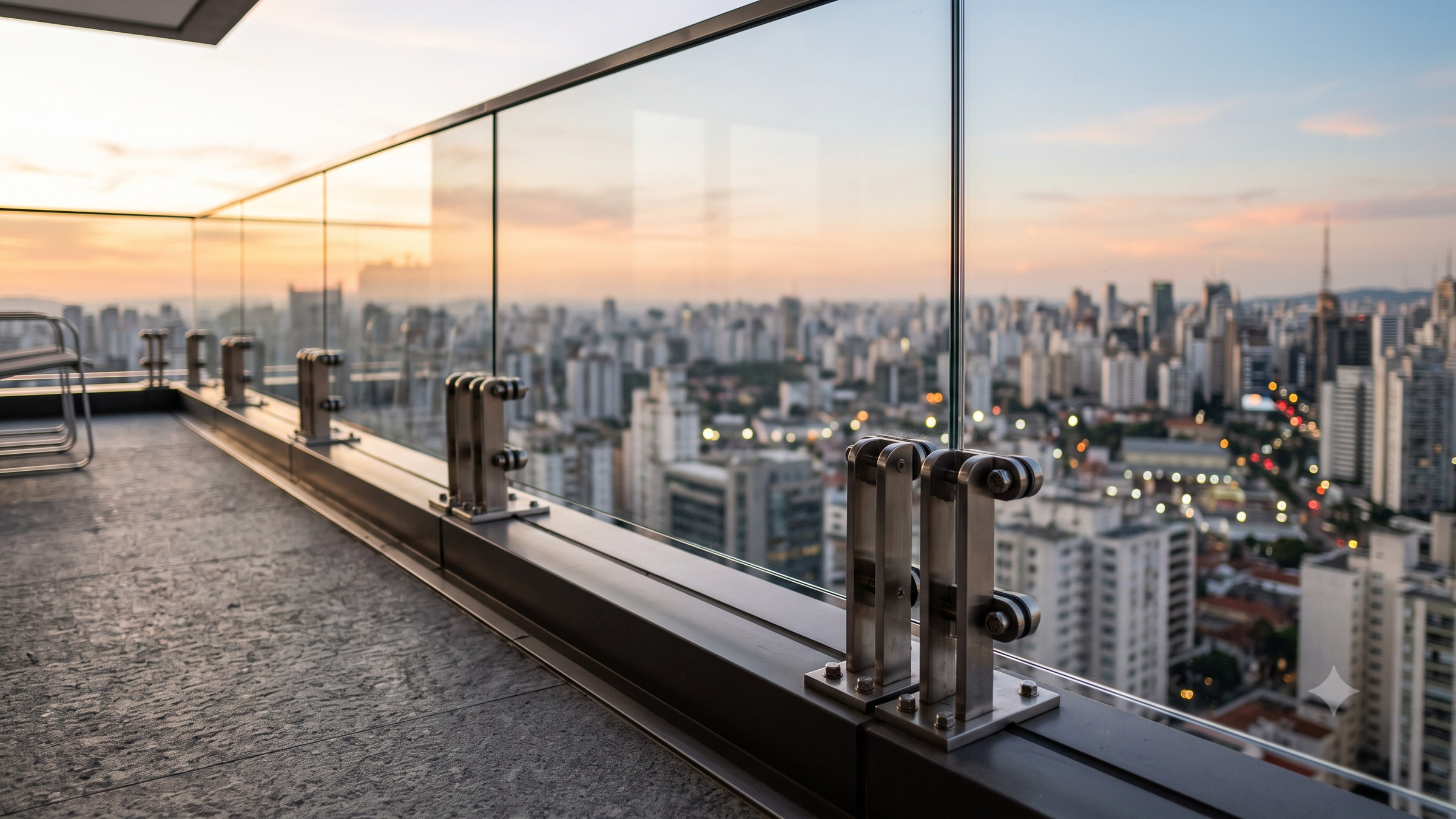 Guarda-corpo de vidro instalado na sacada de um edifício